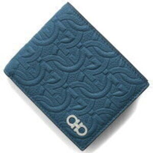 Salvatore Ferragamo Double Gancini Bifold Wallet Denim Blue